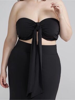 Fashion to Figure Black Strapless Tie-Front Crop Top